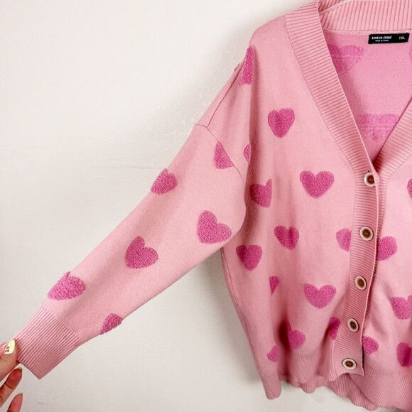 Pink Heart Knit Cardigan Sweater Rockabilly Retro Plus Size 1X - Picture 2 of 4